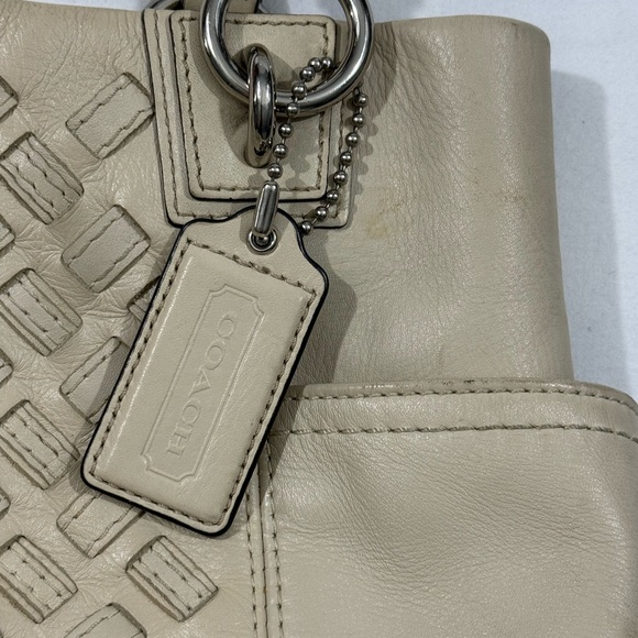 Coach North South Woven Leather Tote Bag Cream Shoulder Bag F10798 - Picture 7 of 15